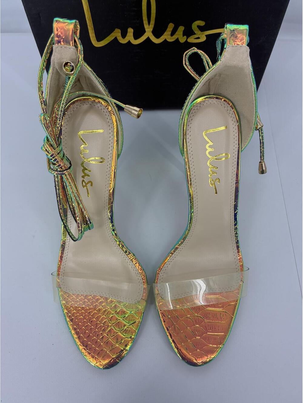 Lulus Ledah Hologram Snake High Heel Sandals with Clear Strap Size 6.5 M - Picture 2 of 7